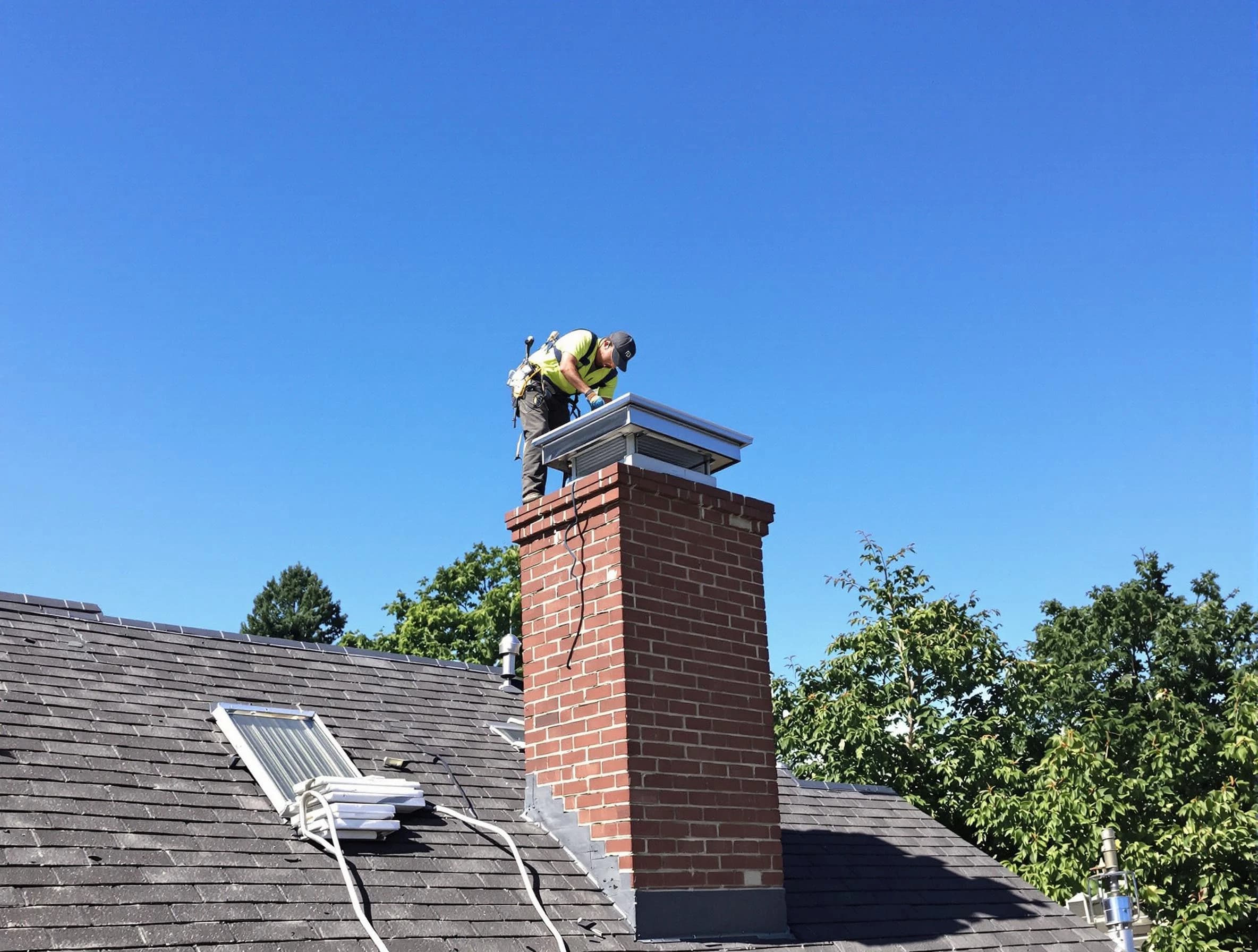 Alpine Chimney Sweep technician measuring a chimney cap in Alpine, UT