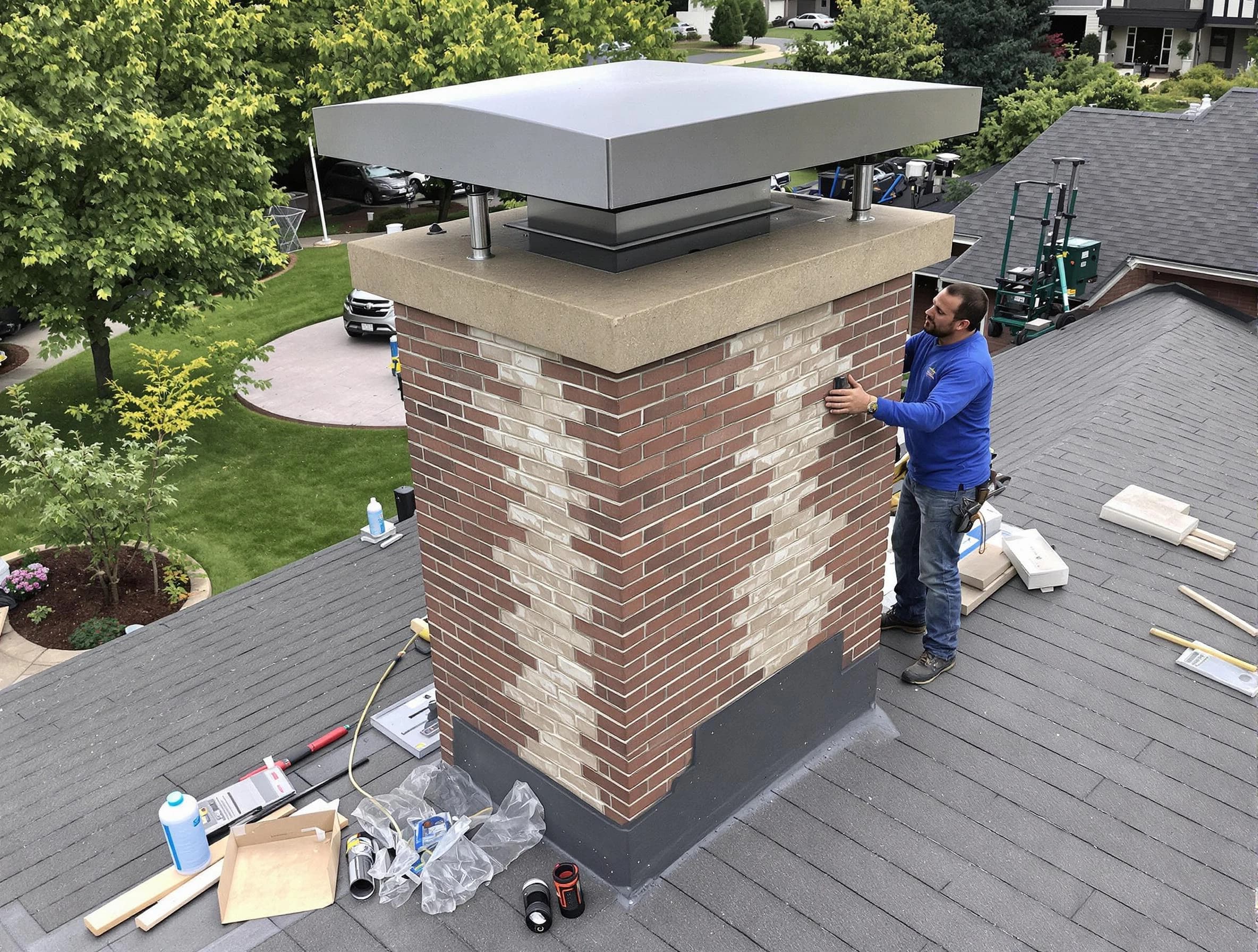 Alpine Chimney Sweep team working on a custom chimney remodel in Alpine, UT
