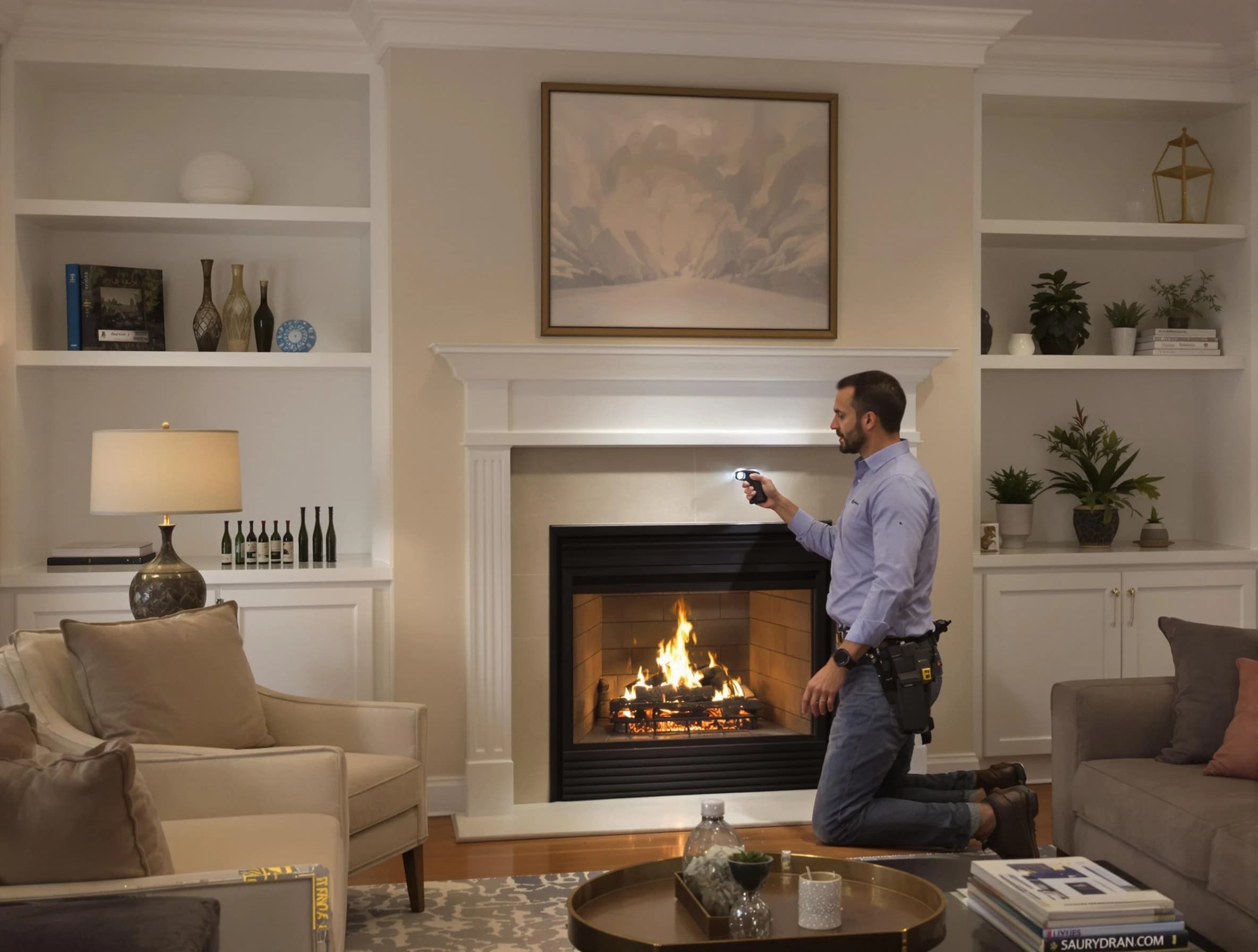 Alpine Chimney Sweep conducting a fireplace safety inspection in Alpine, UT