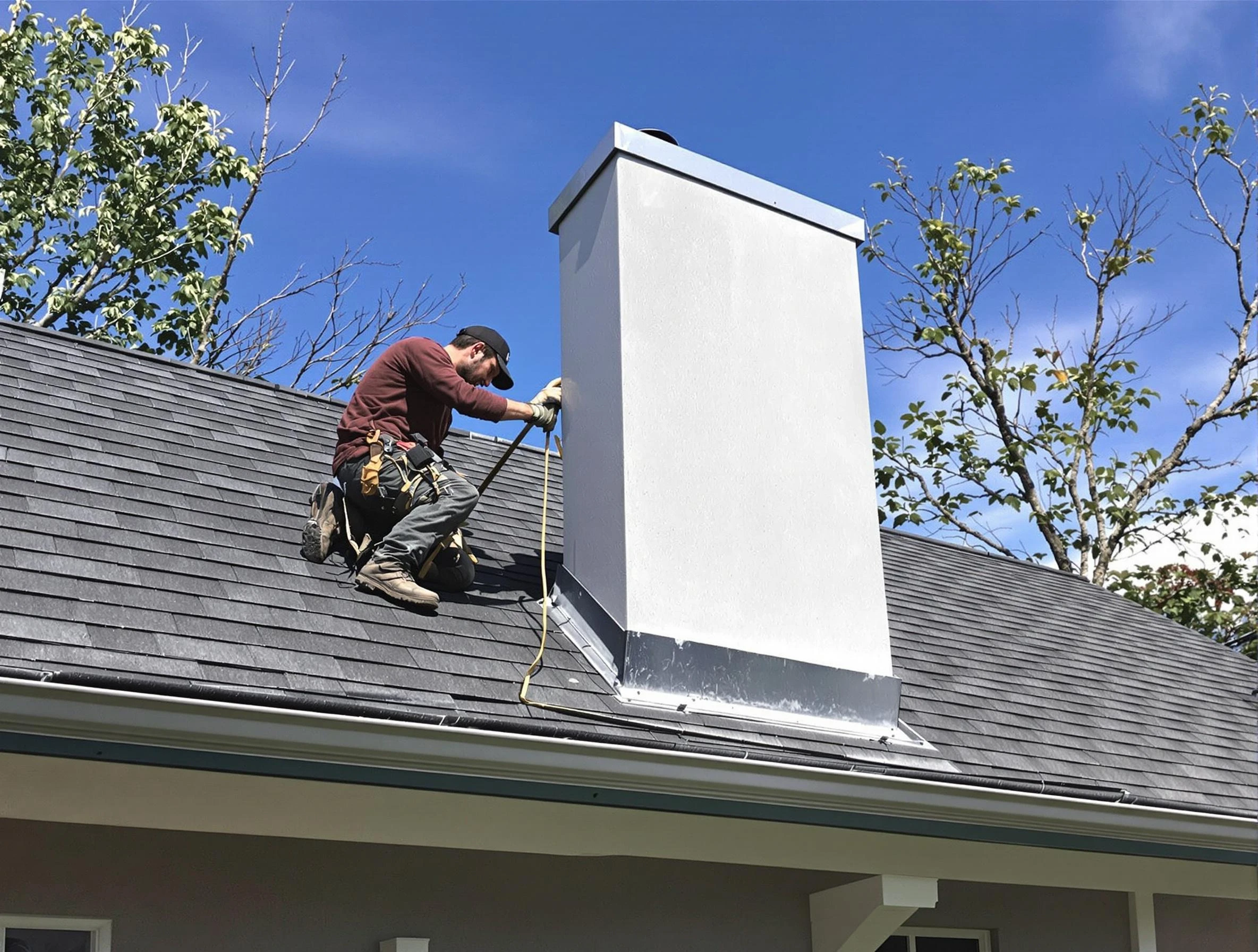 Alpine Chimney Sweep team member finishing chimney construction in Alpine, UT