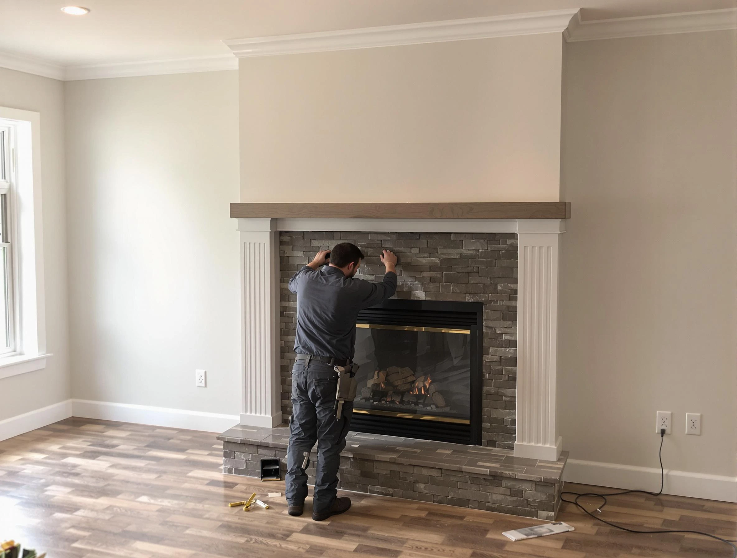 Alpine Chimney Sweep finishing a custom fireplace install in Alpine, UT